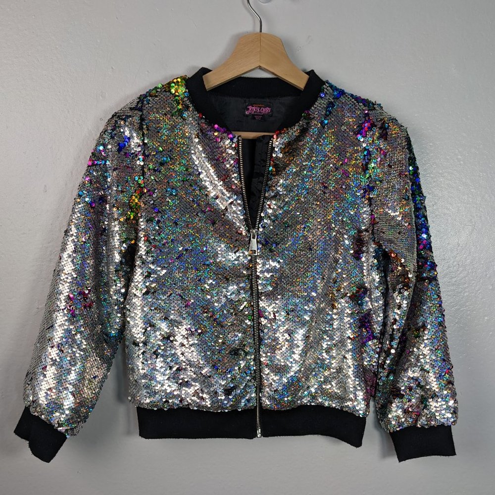JoJos Closet Rainbow Sequin Bomber Jacket Size 10/12 Large